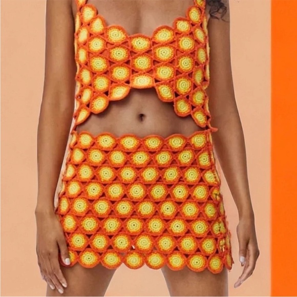 🛍️NWT Simon Miller Wizzy Crochet Orange Yellow Mini Skirt size medium - Picture 1 of 11